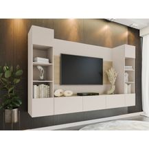 Bild für Wohnwand Deromi I, Griffloses Öffnungssystem (Farbe: Sandbeige + Eiche Cremona)