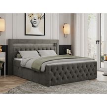 Bild für Mks Möbel 'Gold-9' Boxspringbett mit Bettkasten und LED-Beleuchtung, 180x200 cm, Dunkelgrau, Velours, Mittelfest (H3)