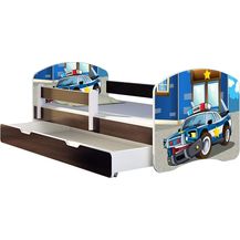 Bild für ACMA Kinderbett Jugendbett mit Einer Schublade und Matratze Wenge mit Rausfallschutz Lattenrost II 140x70 160x80 180x80 (38 Polizei, 140x70 + Bettkasten)