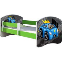 Bild für ACMA Kinderbett Jugendbett mit Einer Schublade und Matratze Grün mit Rausfallschutz Lattenrost II 140x70 160x80 180x80 (04 Blaue Auto, 140x70)