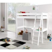 Hochbett RENATE Buche massiv weiß lackiert, mit Schreibtisch