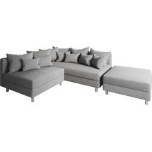 Bild für Eckcouch Clovis Grau Flachgewebe mit Hocker Ottomane Rechts Ecksofa