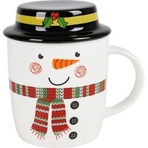 Bild für Weihnachtsbecher mit Deckel aus Porzellan 330ml Kaffeebecher Tasse Becher mit Henkel Weihnachtsmotiv Mikrowellen- & Spülmaschinengeeignet