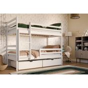 Kids Collective Etagenbett Hochbett 90x200 mit 2 Schubladen Kinderbett mit Rausfallschutz, in weiß, Funktionsbett, umbaubar in zwei Kinderbetten, Vollholz