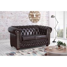 Bild für Edles Chesterfield Sofa 2 Sitzer in Kunstleder Vintage braun Couch Polstersofa