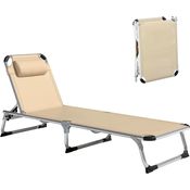 Outsunny Sonnenliege Gartenliege Alu Stoffliege Relaxliege 5-Fach verstellbar faltbar ergonomisch Netzstoff Beige 165 x 60 x 76 cm