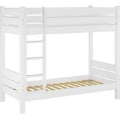 Erst-Holz Etagenbett mit waagrechten Balken, Kiefer, Weiß 90x190 cm Bett, Rollroste