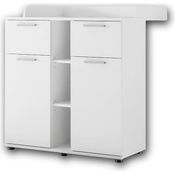 Stella Trading BIBO Praktische Baby Wickelkommode inkl. Aufsatz - Vielseitiger Wickeltisch mit viel Stauraum in weiß - 89 x 101 x 78 cm (B/H/T)