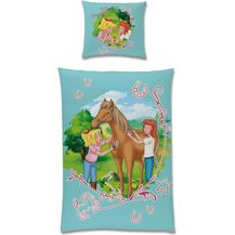 Bild für Bibi und Tina Kinderbettwäsche für Mädchen 135x200 80x80 cm Türkis mit Pferden aus 100% Baumwolle