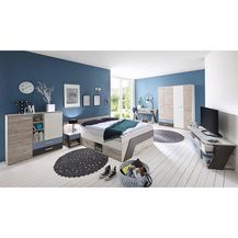 Bild für Jugendzimmer Set mit Bett 140x200 cm 6-teilig LEEDS-10 in Sandeiche Nachbildung mit weiß