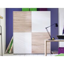 Bild für Schwebetürenschrank >Noni< in Weiß / Schachbrett Sonoma-Eiche