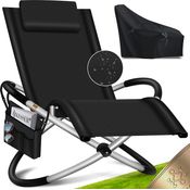KESSER® Relaxliege Liegestuhl | Gartenliege | Gartenstuhl | Klappstuhl faltbar | Schwungliege | Schaukelsessel | ergonomische Relaxsessel | wetterfest | 180 kg Belastung | 174 x 78 x 89 cm Schwarz - Inkl. Schutzhülle + Tasche