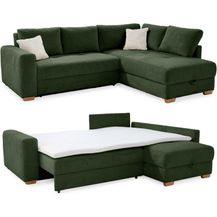 Bild für Ecksofa-Dauerschläfer Boxspring Federkern-Couch Topper Bettkasten in Cord Grün