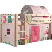 Spielbett Pino mit Textilset Vorhang, Tunnel und 3 Taschen "Spring", Kiefer massiv natur