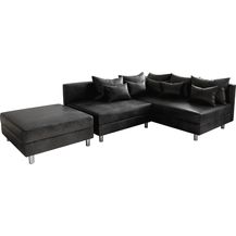 Bild für Eckcouch Clovis Anthrazit Antik Optik mit Hocker Ottomane Rechts Ecksofa Modular