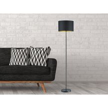 Bild für Moderne Stehleuchte HOSTEL mit Lampenschirm aus Stoff in Schwarz & Gold H: 160cm