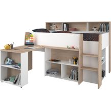 Bild für Parisot Lucas Hochbett 90x200 – Weiß/Eiche Dekor