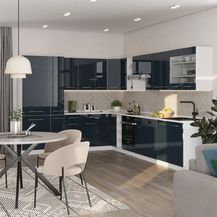 Bild für Eckküche Fame-Line Dunkelblau Hochglanz/Weiß 347 x 46 cm ohne Arbeitsplatte Vicco