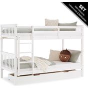 Kinderbett 90x200 mit Stauraum Etagenbett Holzbett Weiß Jugendbett Doppelstockbett Rausfallschutz Stockbett Umbaubar
