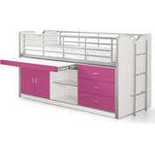 Vipack 'Bonny' Multifunktionsbett mit Schubladen und Schreibtisch, weiß/pink, 90x200 cm