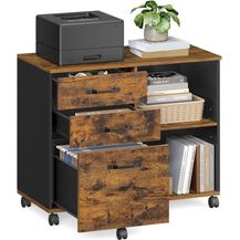 Bild für Vasagle Aktenschrank, Rollcontainer, frei beweglich, mit Rollen und 3 Schubladen, Industriestil, vintagebraun-schwarz, 80 x 40 x 66 cm (L x B x H)