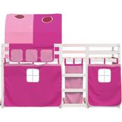 vidaXL Etagenbett mit Vorhängen und Tunnel, Massivholz Kiefer, Weiß, 90x200 cm