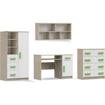 Bild für Deine Möbel 24 Jugendzimmer-Set INGE II in Weiß / Weiß + Grau / Weiß + Eiche Sonoma , 4-teilig, (Set, 4-tlg, Schreibtisch Regal Hängeregal Kommode)