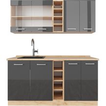 Bild für Singleküche R-Line Anthrazit Hochglanz/Goldkraft Eiche 160 cm ohne Arbeitsplatte Vicco