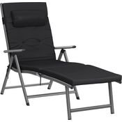 Songmics Sonnenliege mit Matratze und abnehmbares Kopfkissen, Aluminium schwarz, 60 x 183 x 39 cm