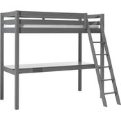 Vipack Hochbett grau, 90x200 cm und großer Schreibtischplatte, Ausf. grau lackiert