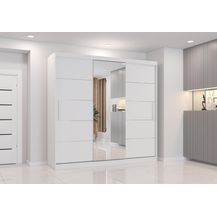 Bild für Schiebetürenschrank, eleganter Kleiderschrank Schrank Garderobe Astra mit Spiegel, Schlafzimmer- Wohnzimmerschrank Schiebetüren Modern Design (Weiß/Weiß)
