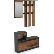Bild für byLIVING Garderoben-Set TAMINA / Kommode mit Schuhschrank + hängende Garderobe mit Spiegel / anthrazit / Fronten braun Old Wood / Flur-Schrank / Schränke / Regal / 100 x 190 x 25 cm (B x H x T)