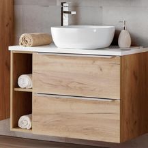 Bild für Waschtischunterschrank 80cm mit Keramik-Aufsatzbecken TOSKANA-56 in Wotaneiche B/H/T ca. 81/74,5/46 cm