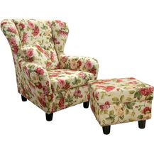 Bild für lifestyle4living Ohrensessel mit Hocker mit Webstoff Blumenmuster bezogen 