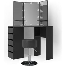 Bild für Eckschminktisch Arielle Schwarz 110 cm mit LED Beleuchtung und Hocker Vicco