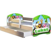 Bild für Kinderbett Jugendbett mit einer Schublade und Matratze Sonoma mit Rausfallschutz Lattenrost ACMA II 140x70 160x80 180x80 (01 Zoo name, 180x80 + Bettkasten)