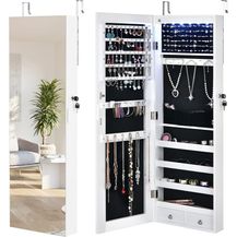 Bild für COSTWAY Verspiegelter Schmuckschrank mit 6 LED-Leuchten & 2 Schubladen , Schmuck Hängeschrank abschließbar, Sipegelschrank Schrank Wand- / Türmontage (Weiß)