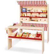 Pinolino 'Lucy' Marktstand, geeignet für Kinder von 2-8 Jahren, Kiefer / MDF, natur / rot, 108 x 95 x 123 cm
