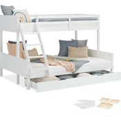 Kinderbett mit 2 Matratzen Etagenbett 90x200 und 140x200 Weiß Holz Doppelstockbett Jugendbett Hochbett Stockbett Bettkasten