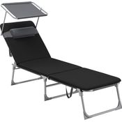 Songmics Sonnenliege, Rückenlehne verstellbar, klappbar, schwarz 53 x 193 x 29,5 cm