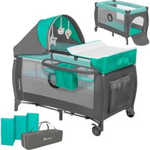 Bild für Lionelo Sven Plus 2 in 1 Baby Bett Laufstall Baby ab Geburt bis 15 kg Wickelauflage Moskitonetz luftige Seitenwände mit Seiteneingang Tragetasche zusammenklappbar (Türkis-Grau)