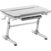 HOKO Kinderschreibtisch höhenverstellbar 58-80 cm, 98x70 cm, neigbare Tischplatte (0-25) (Schublade, ergonomischer Lernplatz für Kinder ab 6 Jahren, stabil & sicher, belastbar bis 100 kg (Weiß/Grau)