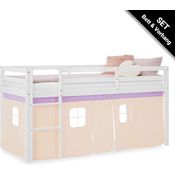 Hochbett Kinder 90x200 cm Kinderbett Kinderhochbett Stockbett Vorhang Lila Peach Leiter Holz Massiv