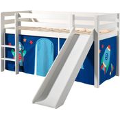 Vipack 'Pino' Halbhochbett weiß, inkl. Rutsche und Vorhang 'Astro'