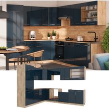 Bild für Eckküche Fame-Line Dunkelblau Hochglanz/Goldkraft Eiche 227 x 60 cm 