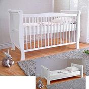 BABY Gitterbett Babybett Kinderbett mit Aloe Vera Schaumstoffmatratze Zahnschienen höhenverstellbar Weiß umbaubar zum Juniorbett