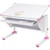 MSZ Design Kinderschreibtisch Schülerschreibtisch Variant weiß verstellbar mit Schublade und Wechselkappen in Grau und Pink für Jungs und Mädchen