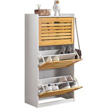 Bild für Schuhschrank mit 3 Klappen und 2 Hacken MDF Bambus Natur FSR108-WN