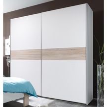 Bild für Schwebetürenschrank >Noni< in Weiß / Absetzung Sonoma-Eiche