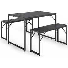Bild für Bealife Esstisch 3er-Set, Küchentisch mit 2 Bänken, platzsparend, stabiles Stahlgestell, 3-teilig, höhenverstellbare Tischfüße, Pflegeleichte Oberfläche, für Esszimmer und Küche (Schwarz)